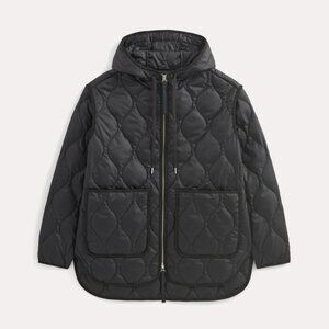 Everlane Women's ReNew Quilted Hooded Liner in Black, Size Medium, Polyester